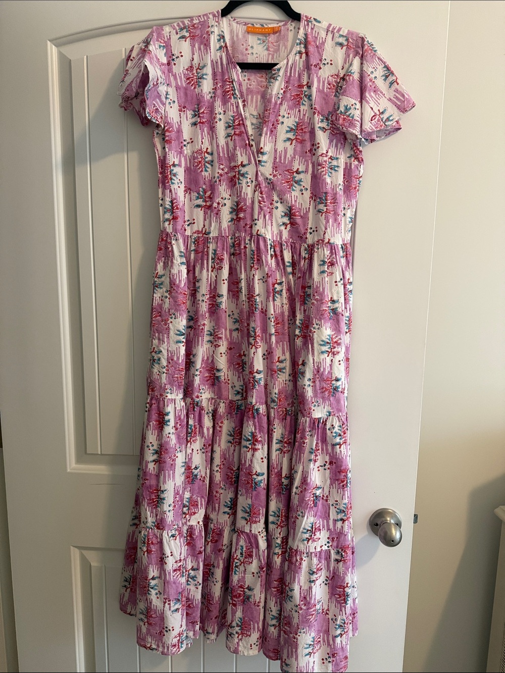 Oliphant Pink Floral V-Neck Tiered Maxi Dress